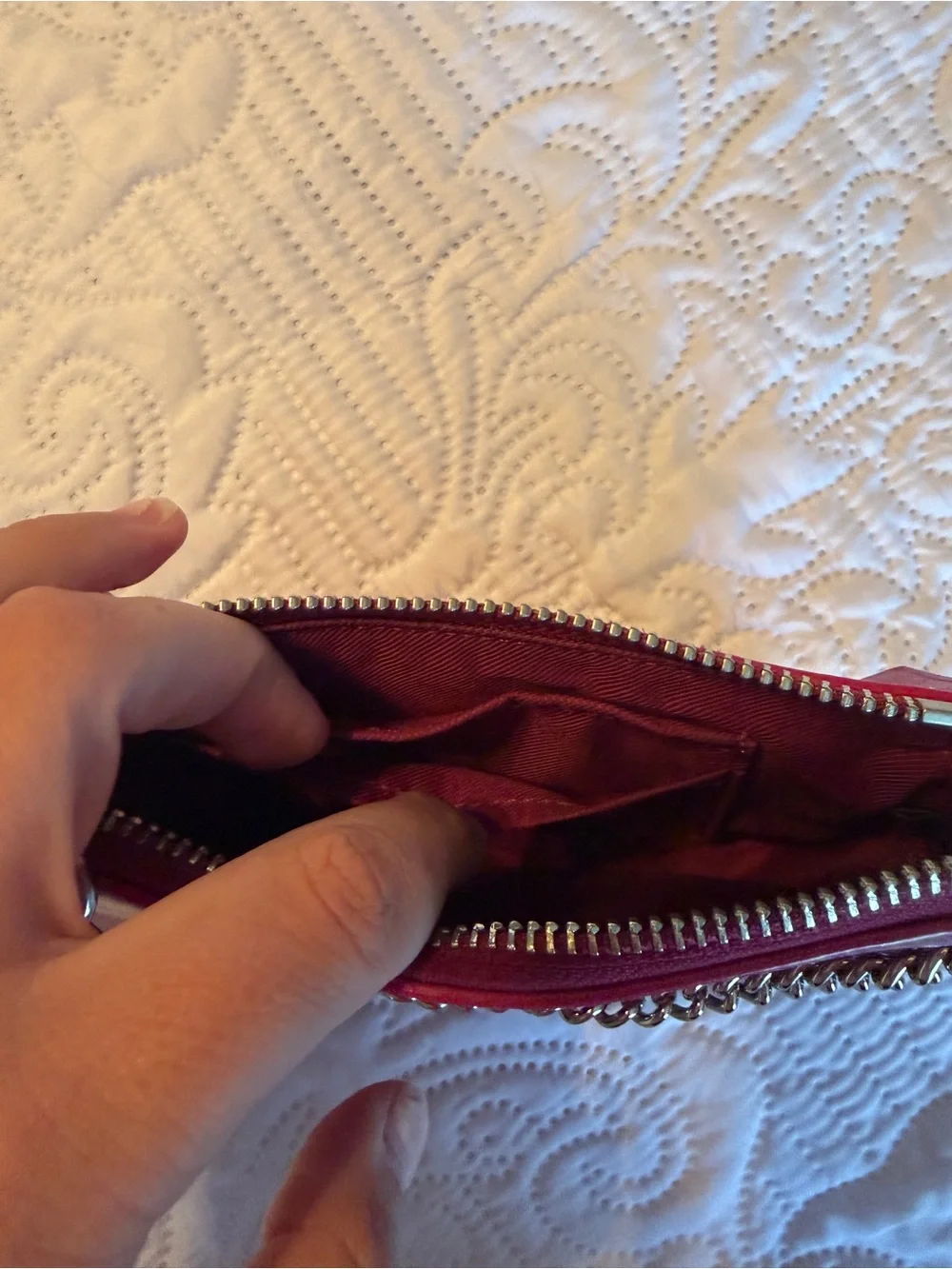Coach Pink Leather Mini Wristlet with Silver Chain